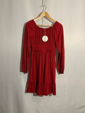 Red Long Sleeve Tiered Waist Dress - Unbranded